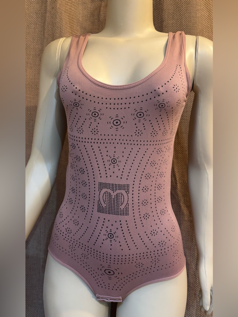 Mauve Sleeveless Perforated Bodysuit